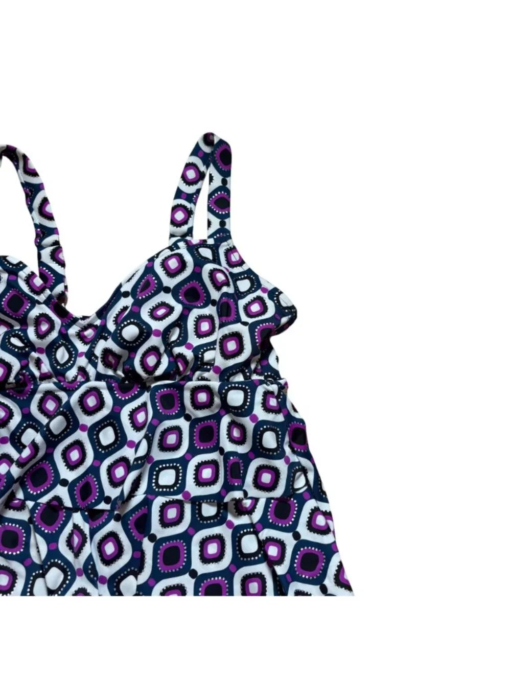 Swim Solutions Jewels Tiered Tummy Control Fauxkini 1-Piece Swimsuit Size 12 NWT - Picture 3 of 8